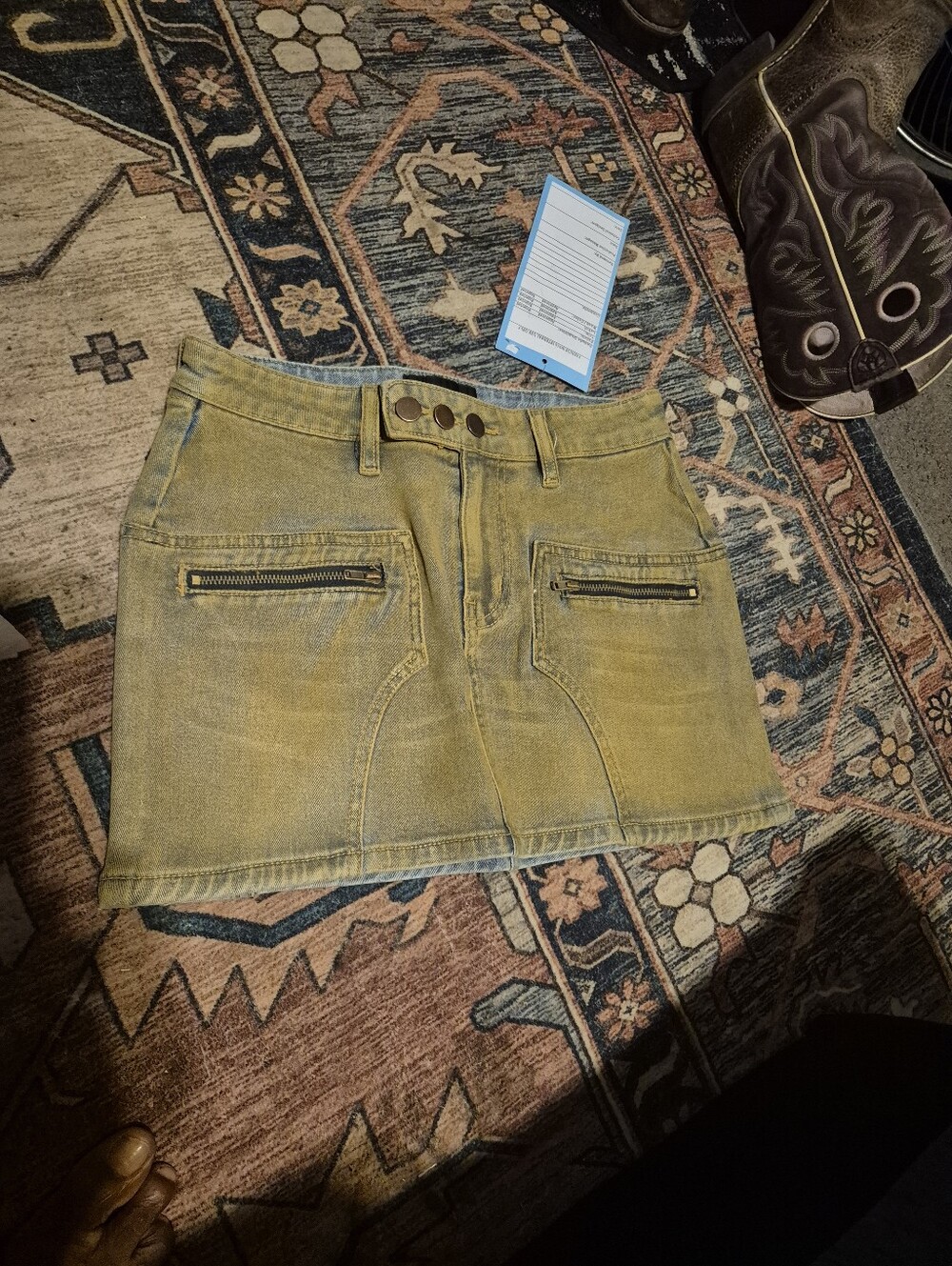 Women’s Yellow Denim Mini Skirt with Front Zip Pockets